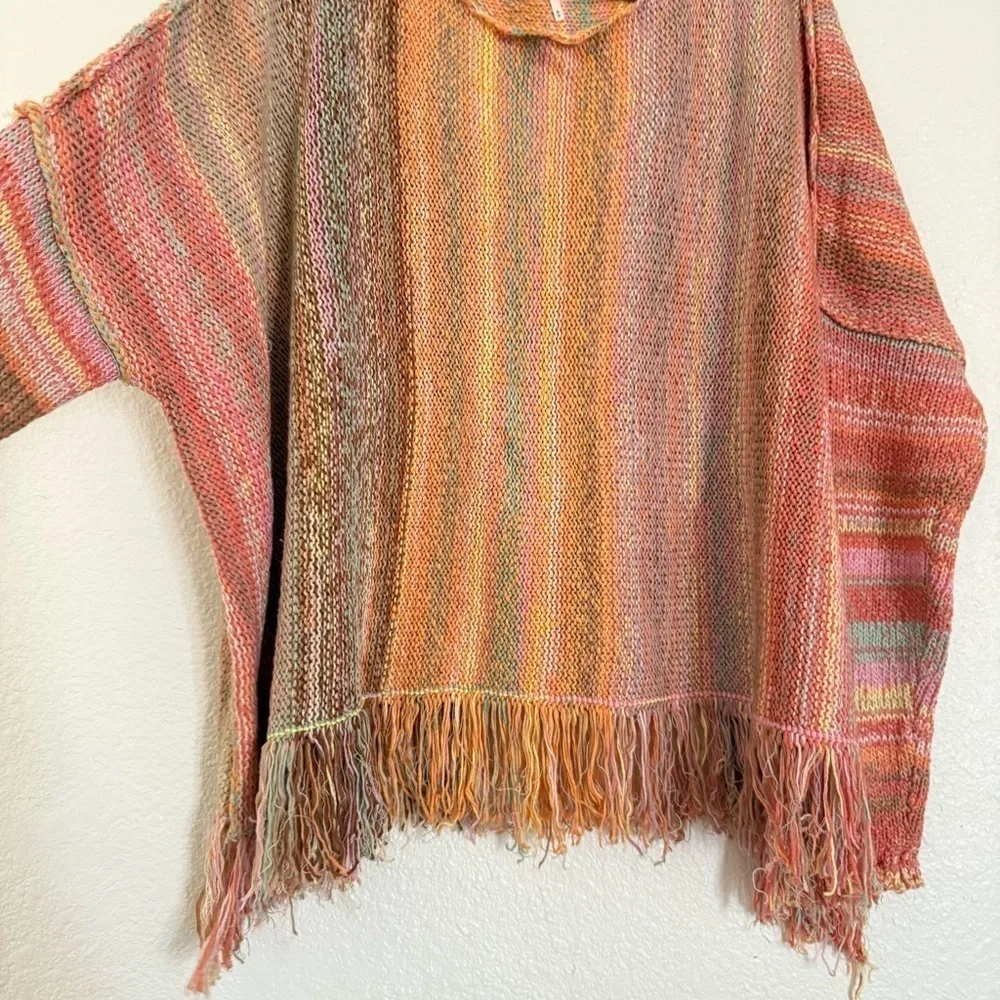 Free People Radiate Striped Pullover Fringed NWT Confetti Combo Sweater Size M